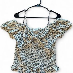 Black & White Floral Smocked Blouse